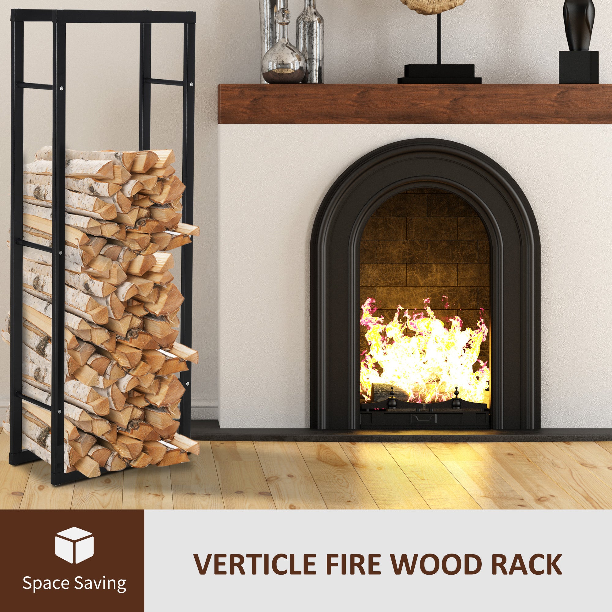 Firewood Rack Outdoor, Log Holder Fireplace Storage Rack with Handles and 220 lbs. Weight Capacity, 15.7