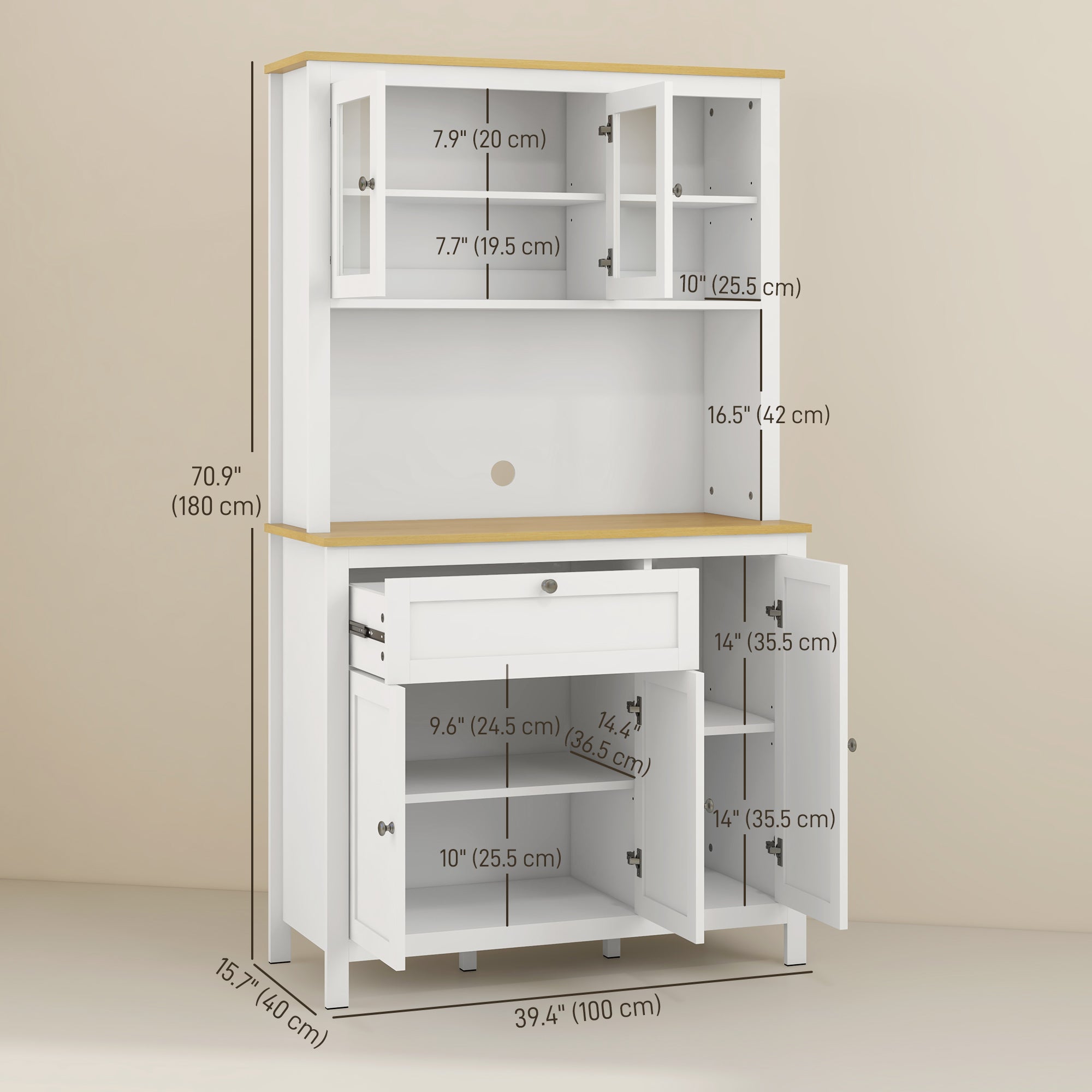 5-Door Kitchen Pantry Cabinet, Freestanding Storage Cabinet Cupboard with Adjustable Shelves, 71