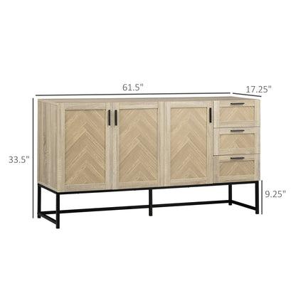 Buffet Cabinet, Rustic Kitchen Sideboard with Storage Cabinets, Drawers and Adjustable Shelves, Oak Bar Cabinets   at Gallery Canada