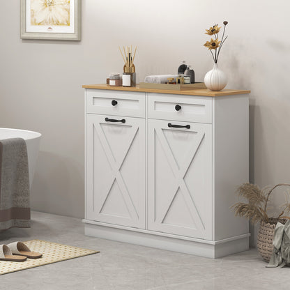 Tilt Out Laundry Cabinet, Bathroom Storage Cabinet with 2 Removable Baskets and 2 Drawers, White Bathroom Cabinets   at Gallery Canada