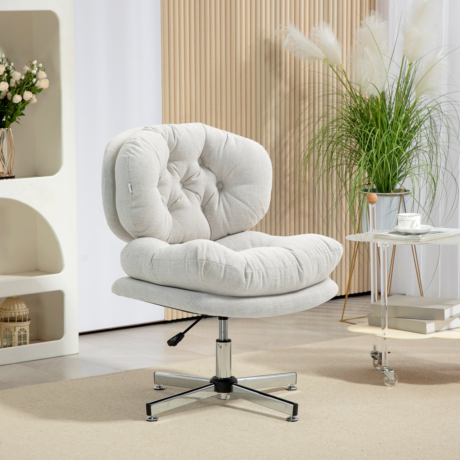 Computer Desk Chair, Armless Office Chair with Wide Padded Seat and Adjustable Height, Cream White Task Chairs   at Gallery Canada