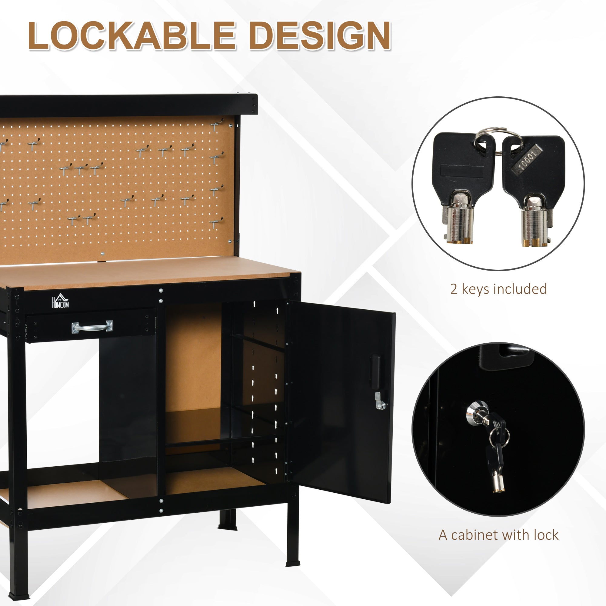 Multipurpose Tool Workbench for Garage, Garage Bench with Storage Drawer, Peg Board, Lockable Cabinet Office Desks & Work Stations at Gallery Canada