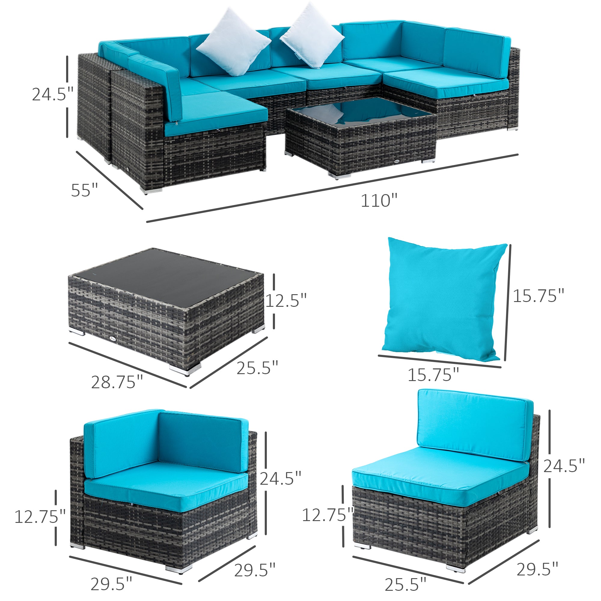 7 Pieces Outdoor Rattan Furniture Set, Patio Wicker Sectional Conversation Sofa Set w/ Cushions &; Coffee Table Patio Furniture Sets at Gallery Canada