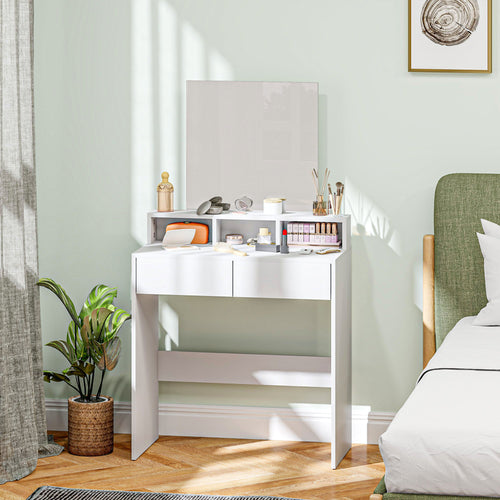 Makeup Vanity Desk with Mirror, for Bedroom, Modern Dressing Table with Drawers, Compartments, White