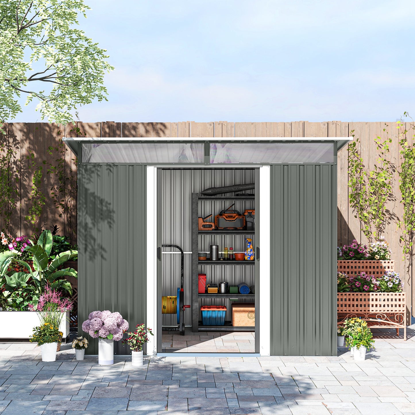 6' x 8.5' Outdoor Metal Garden Shed Utility Tool Storage Steel Backyard House, Dark Grey Sheds at Gallery Canada