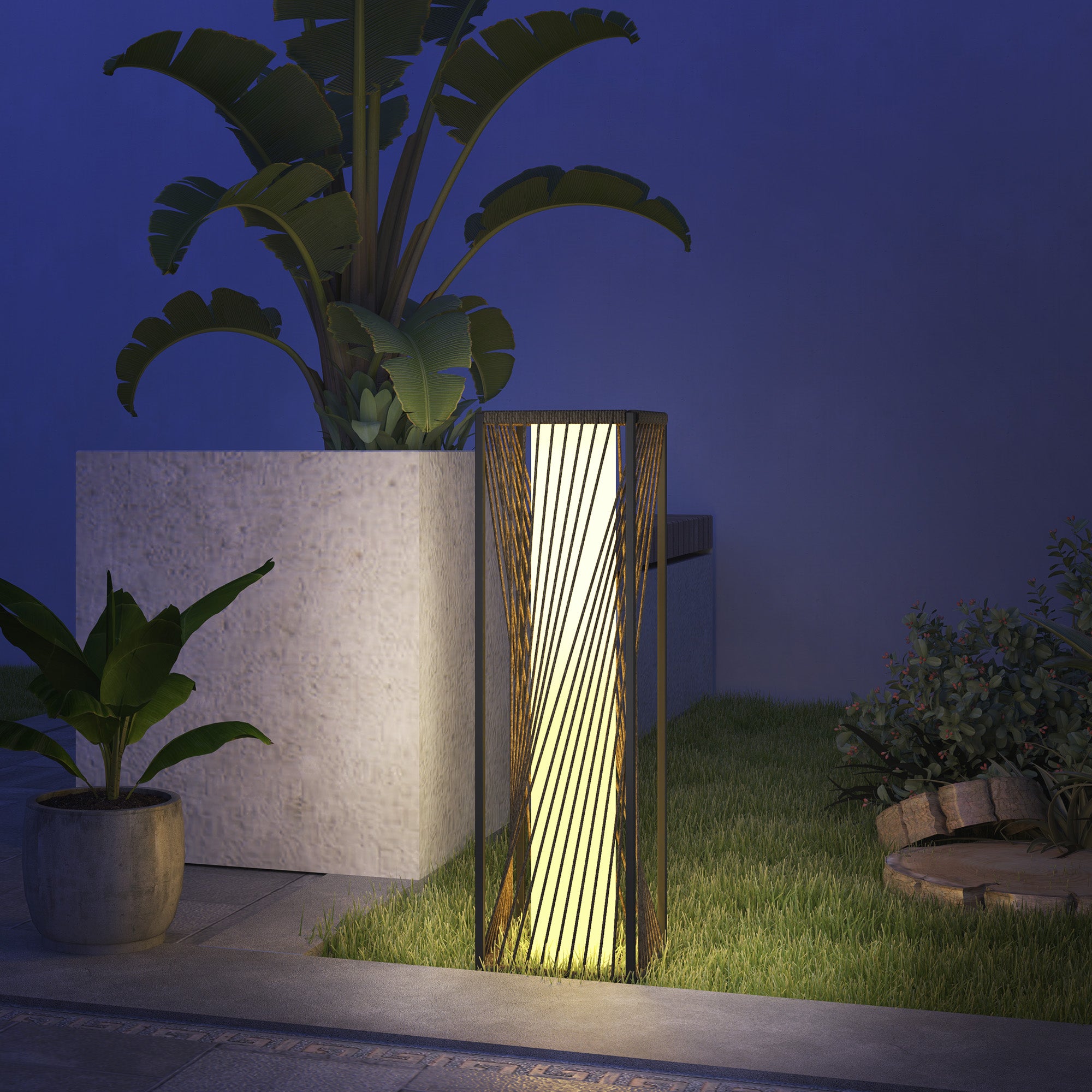 Rattan Solar Floor Lamp, Decorative Outdoor Lamp with Auto On/Off LED Lights, IP44 for Patio, Porch, Pathway, Grey Solar Post Lamps at Gallery Canada
