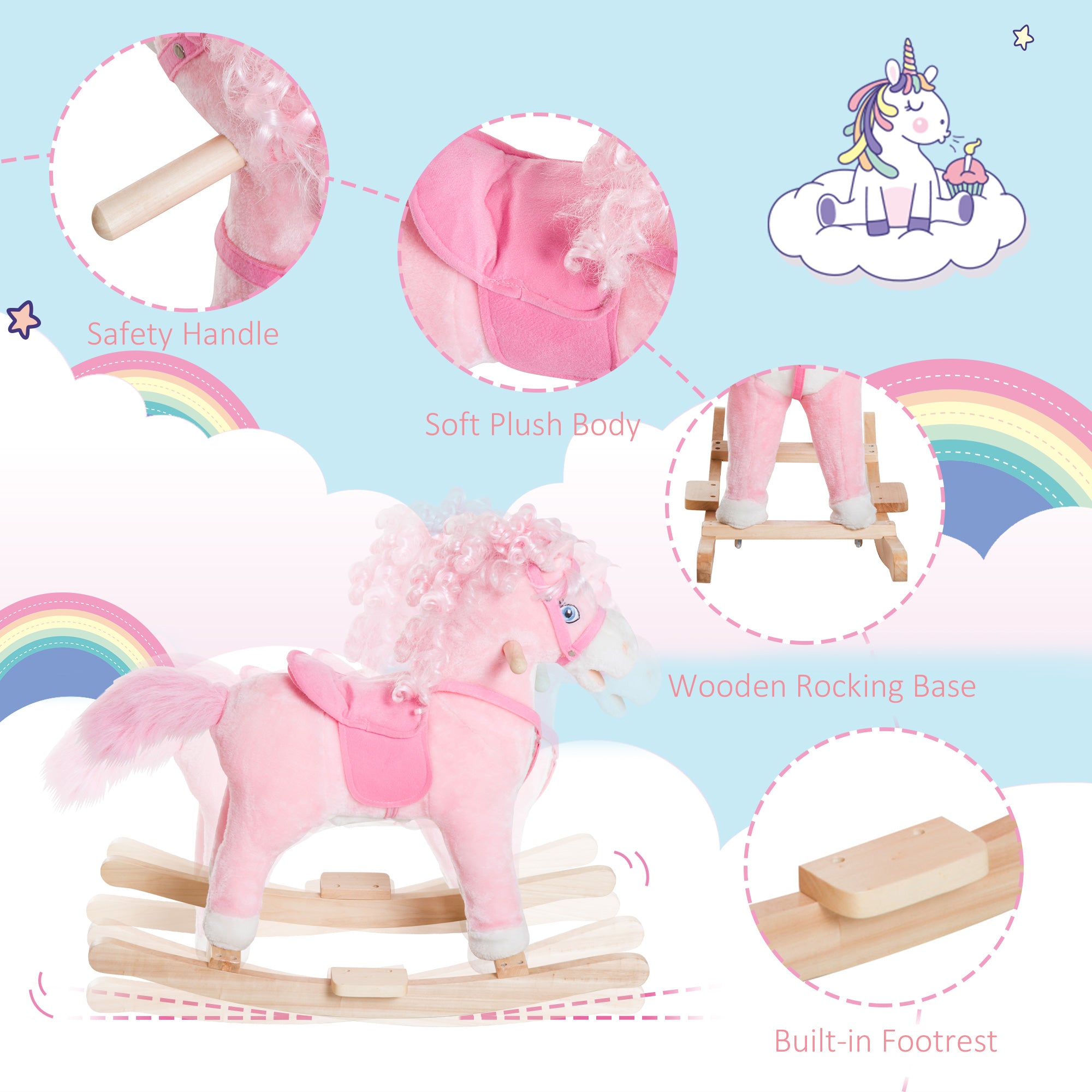 Kids Plush Rocking Horse Child Ride On Toy Rocker with Realistic Sounds Pink Rocking Horses at Gallery Canada