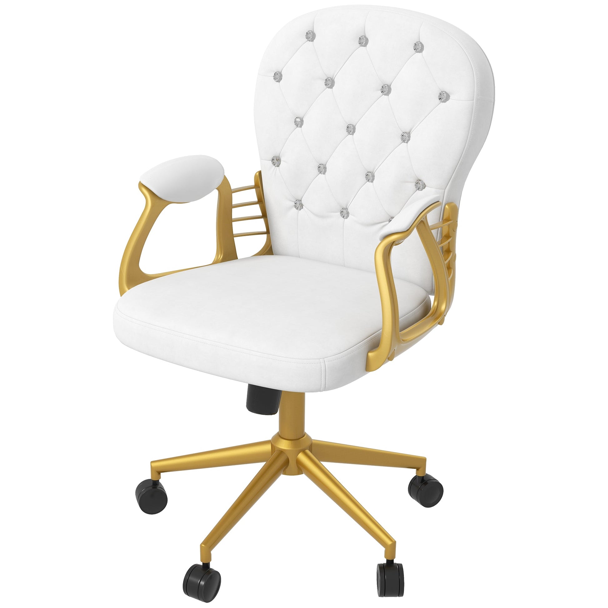 Velvet Office Desk Chair Button Tufted Vanity Chair with Swivel Wheels, Adjustable Height and Tilt Function, Cream White Task Chairs Multi Colour  at Gallery Canada