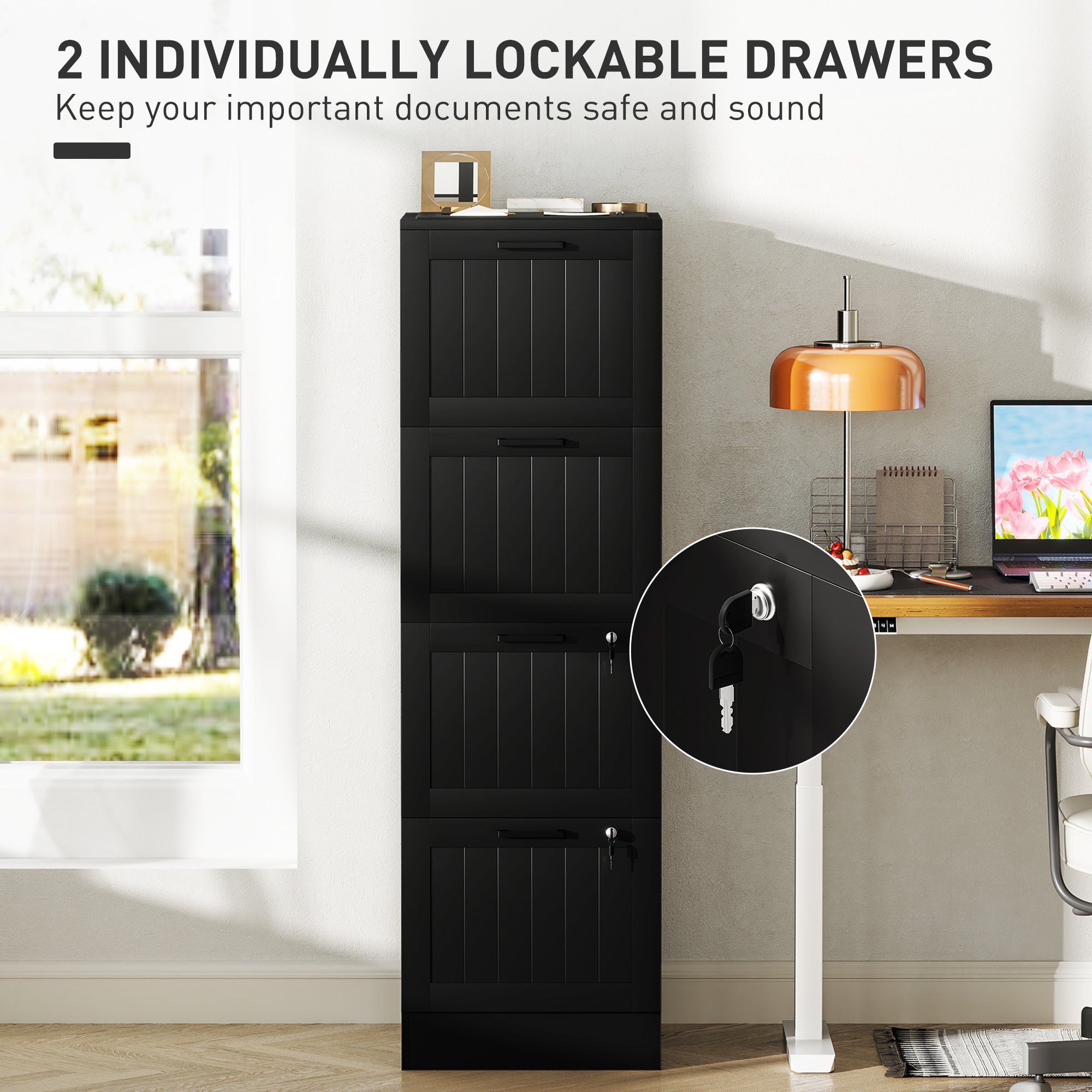 4 Drawer Filing Cabinet with Lock, Office Storage Cabinet with Adjustable Hanging Bars for A4 Letter Size Files, Black Office Cabinets & Cupboards at Gallery Canada