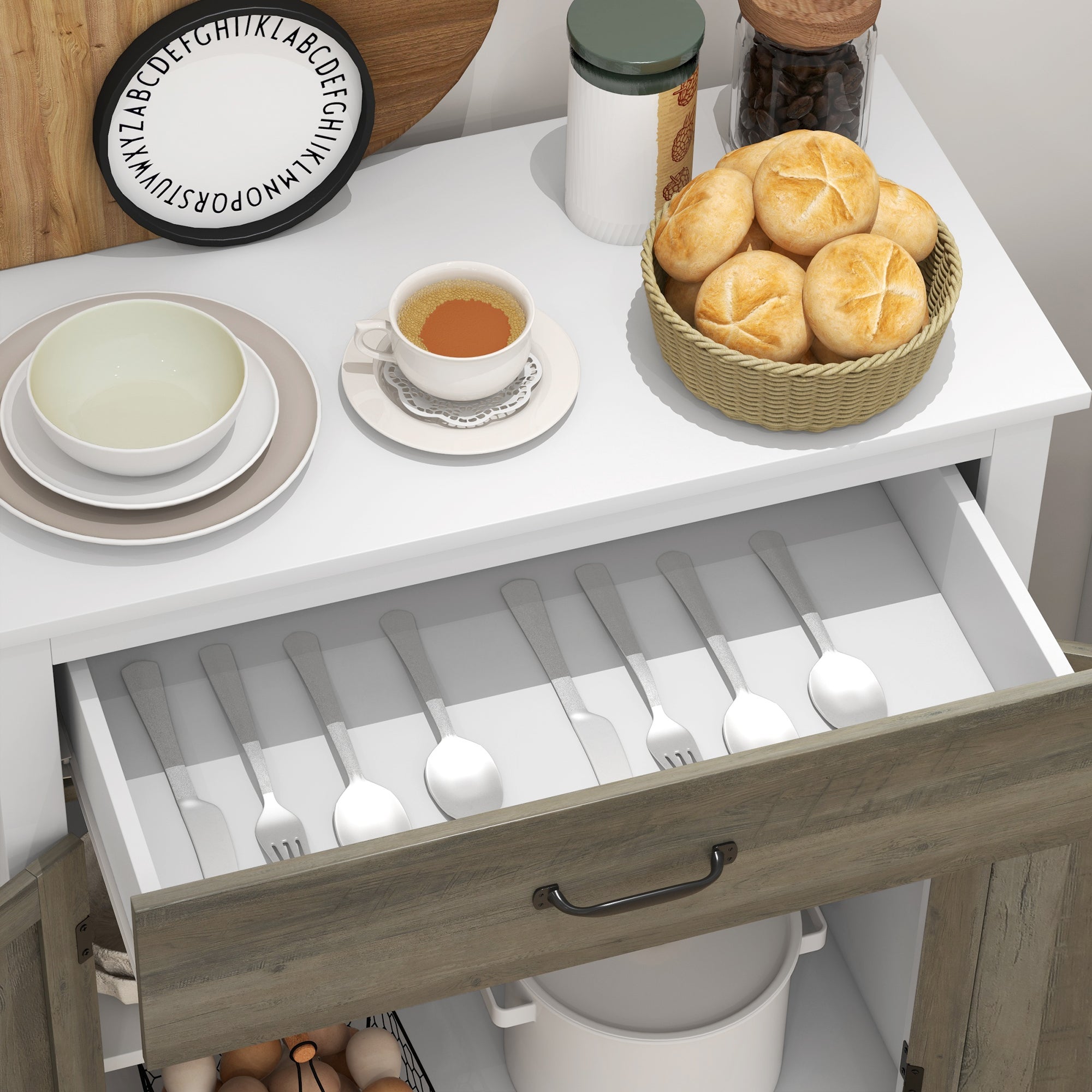 Sideboard Buffet Cabinet, Storage Cabinet with Drawer, Double Doors and Adjustable Shelf, White Storage Cabinets   at Gallery Canada