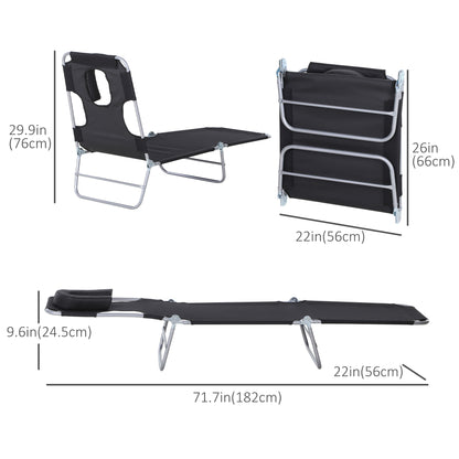 Outdoor Lounge Chair, Adjustable Folding Chaise Lounge with Face Cavity, Tanning Chair Sun Lounger Bed Recliner, Black Lounger Chairs   at Gallery Canada