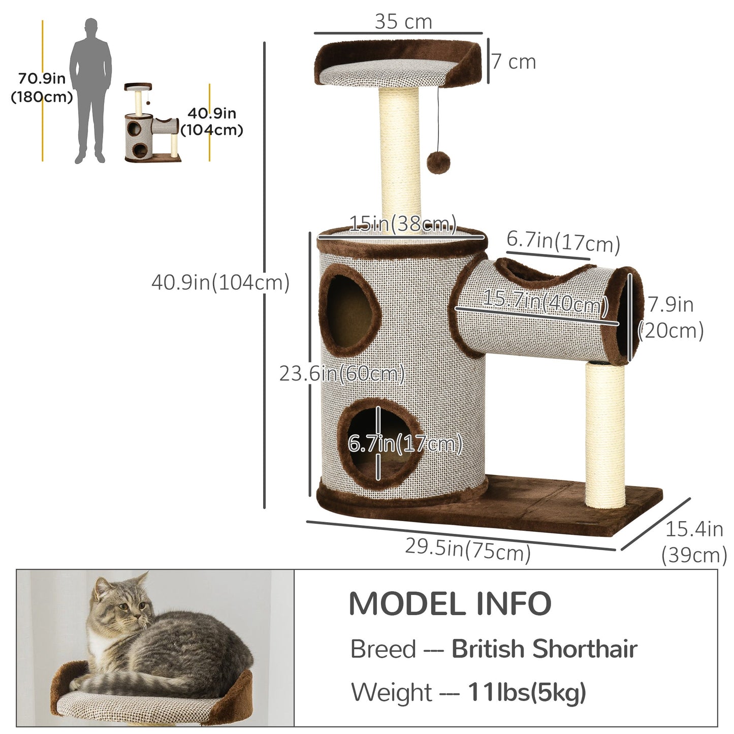 Cat Tree Tower Indoor Cats Climbing Activity Center Kitten Furniture w/ Cat House, Bed, Scratching Post, Hanging Toy, Brown Cat Towers Brown  at Gallery Canada