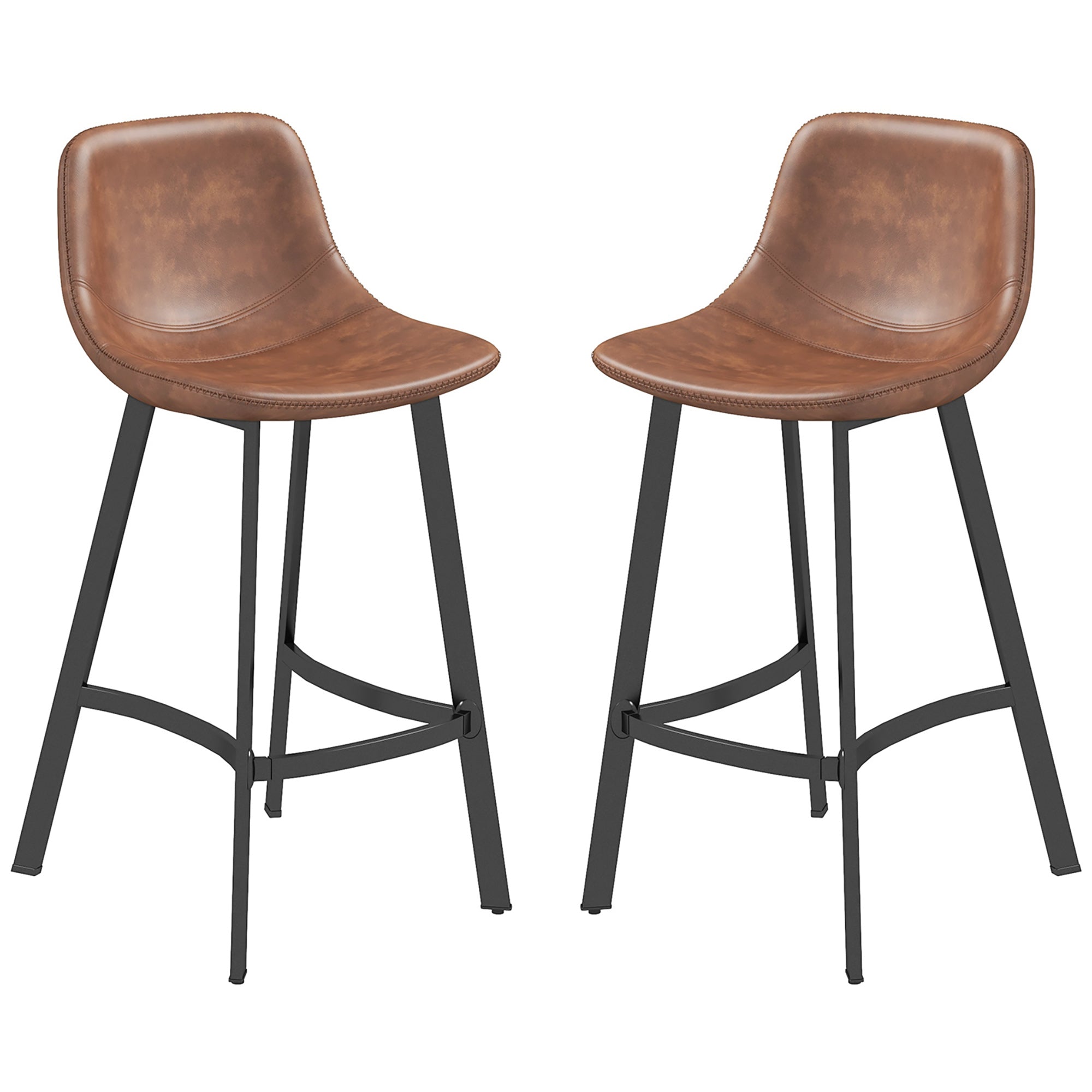 Counter Height Stools Set of 2, Upholstered Kitchen Stool with Back and Steel Legs Bar Stools Brown  at Gallery Canada