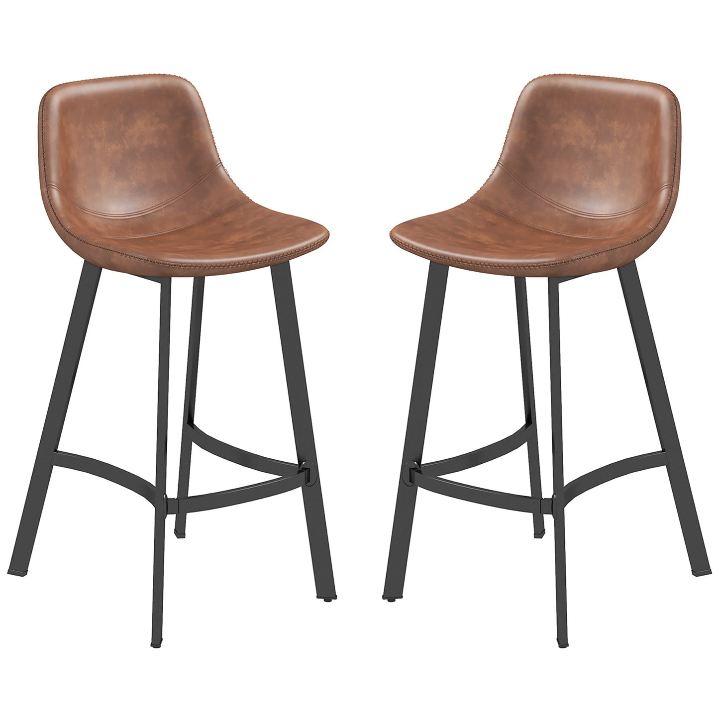 Counter Height Stools Set of 2, Upholstered Kitchen Stool with Back and Steel Legs Bar Stools Brown  at Gallery Canada