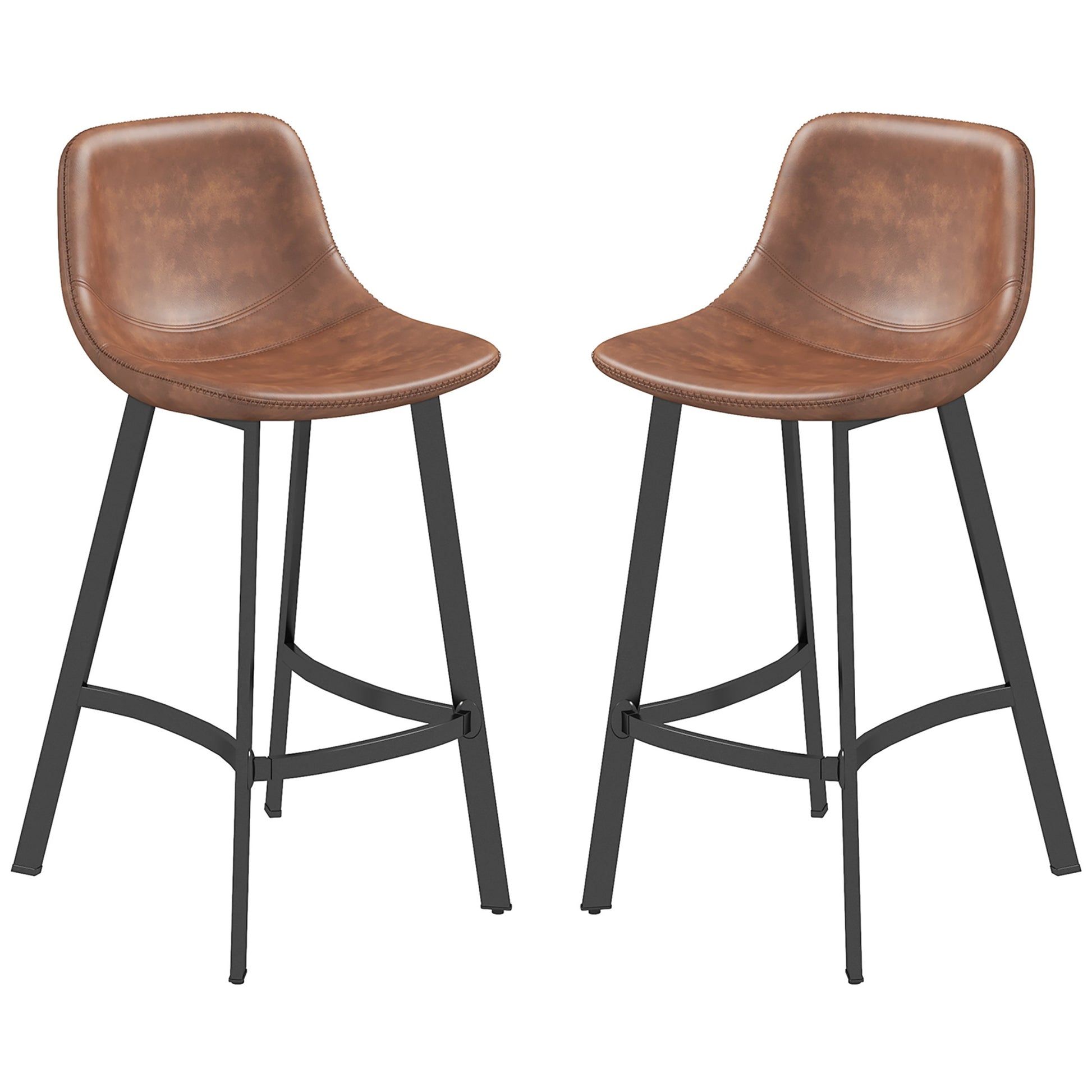 Counter Height Stools Set of 2, Upholstered Kitchen Stool with Back and Steel Legs Bar Stools Brown  at Gallery Canada