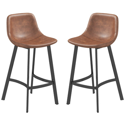 Counter Height Stools Set of 2, Upholstered Kitchen Stool with Back and Steel Legs Bar Stools Brown  at Gallery Canada