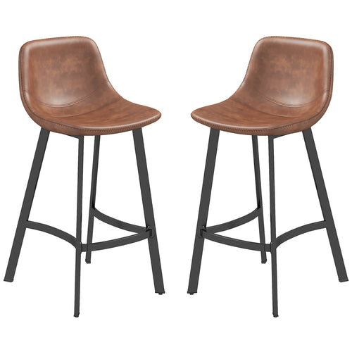 Counter Height Stools Set of 2, Upholstered Kitchen Stool with Back and Steel Legs