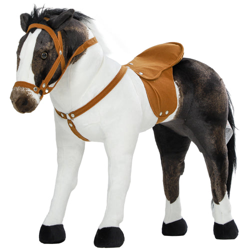 Standing Ride on Horse, Plush Pony Toy for Kids with Neighing Sound, Soft Padding, for Aged 3-8, Brown