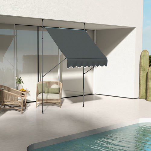 6.5' x 4' Manual Retractable Awning, Non-Screw Freestanding Patio Awning, UV Resistant, for Window or Door, Dark Grey