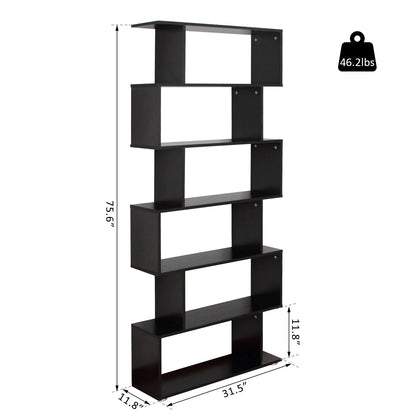 Wooden S Shape Bookcase 6 Shelves Storage Display Home Office Furniture Display Bookshelves Black  at Gallery Canada