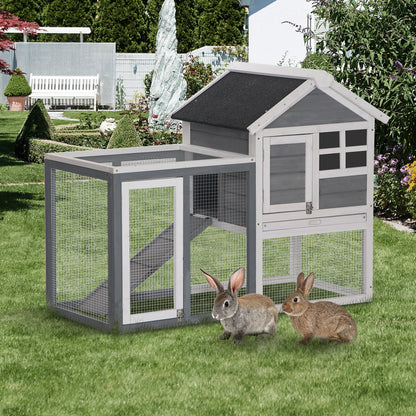 48" Weatherproof Wooden Rabbit Hutch With Slant Roof And Screened Outdoor Run, Grey Rabbit Hutch   at Gallery Canada