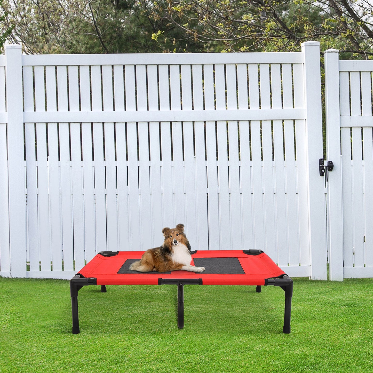 Elevated Dog Bed, Foldable Raised Dog Cot for M Sized Dogs, Indoor &; Outdoor, 30" x 24" x 7", Red Elevated Dog Beds   at Gallery Canada