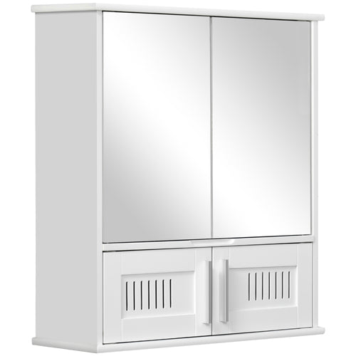 Medicine Cabinet with Mirror, Bathroom Wall Cabinet with 2 Mirrored Doors, 2 Slat Doors and Adjustable Shelf, White