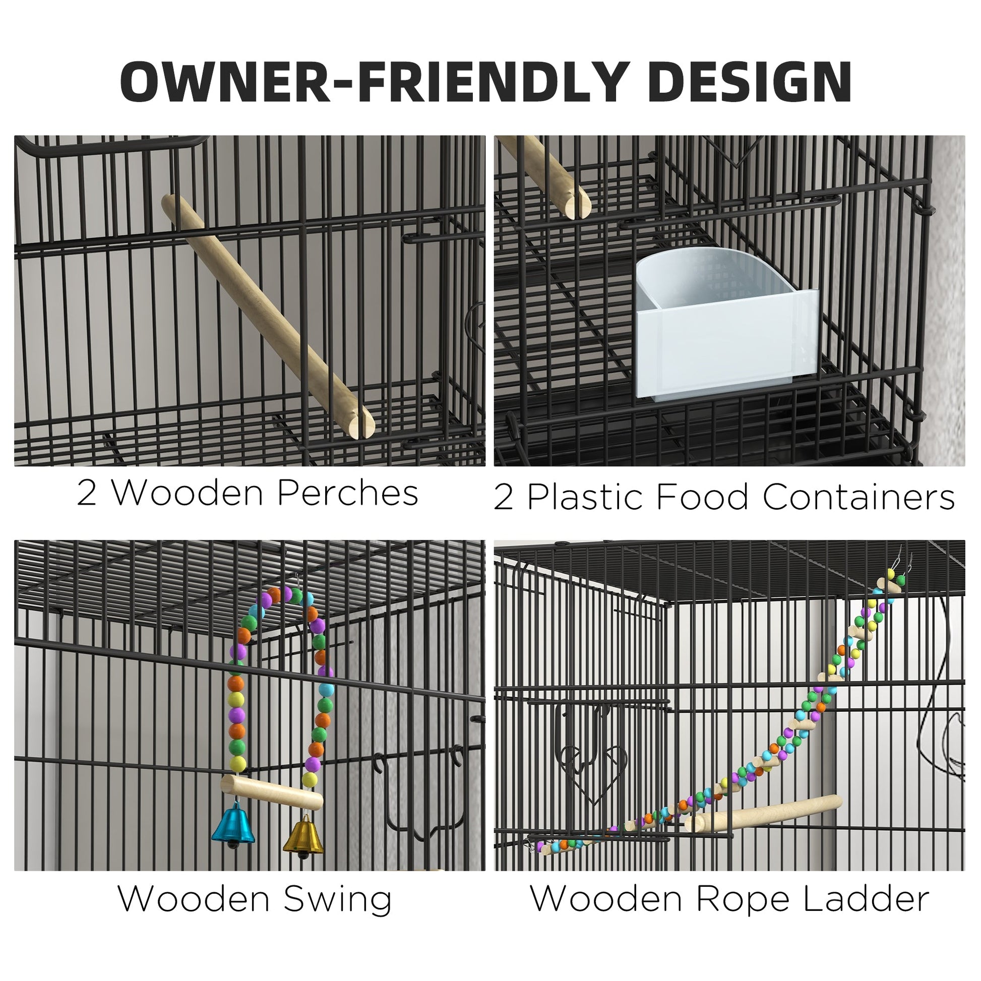 65" Birdcage for Canaries, Lovebirds Finches, Budgie Cage with Wheels, Black Bird Cages   at Gallery Canada