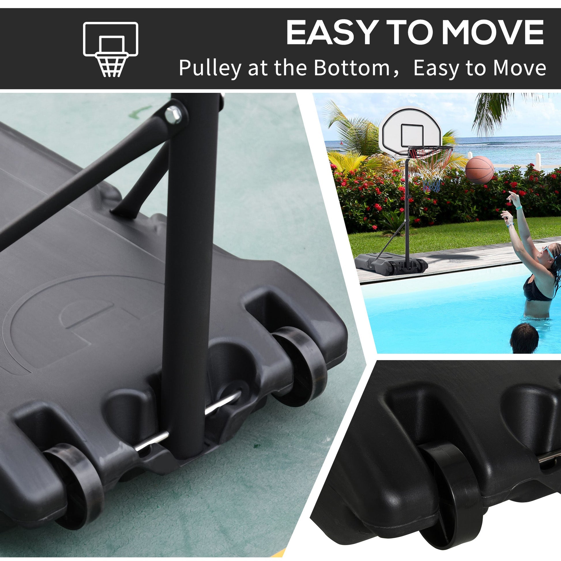 51"-64" Height Adjustable Basketball System Poolside Hoop Stand Portable with Wheels Basketball   at Gallery Canada