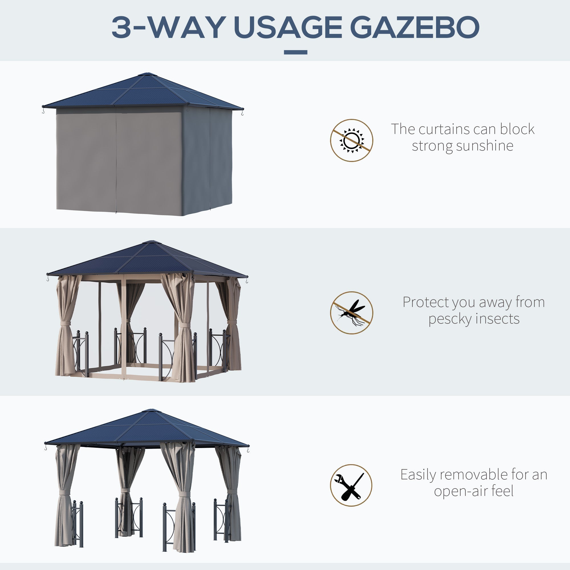10' x 10' Hardtop Gazebo with PC Board Roof and Aluminum Frame, Patio Gazebo with Curtains and Netting for Party Wedding Marquee Tent, Black Gazebos at Gallery Canada