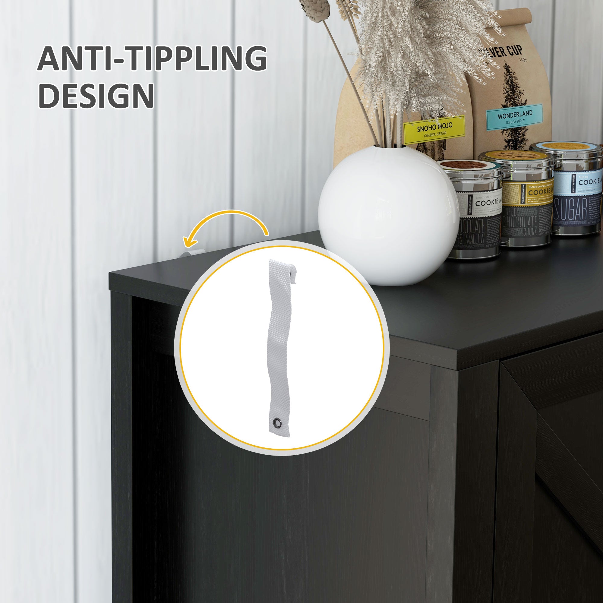 Sideboard Buffet, Storage Cabinet with Barn Door and Adjustable Shelf, TV Stand for TVs up to 65 Inches, Black Oak Bar Cabinets at Gallery Canada