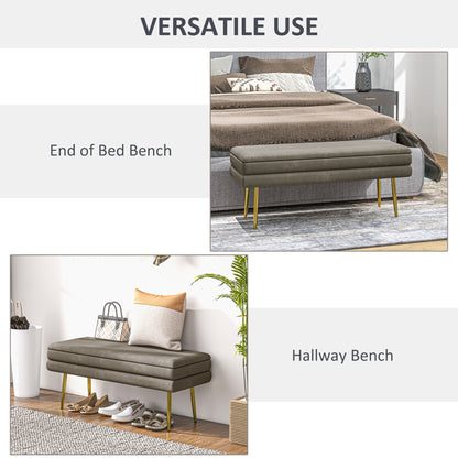 End of Bed Bench, Velvet-feel Upholstered Bench with Thick Padded Seat and Steel Legs, Modern Bedroom Bench, Beige Storage Ottomans & Benches   at Gallery Canada