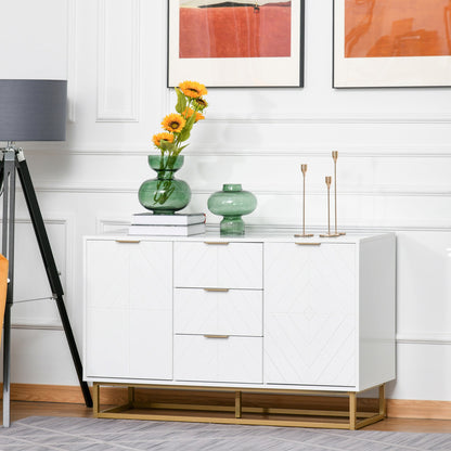 Contemporary 3-Drawer Sideboard Buffet Cabinet with Adjustable Shelves, White Bar Cabinets   at Gallery Canada