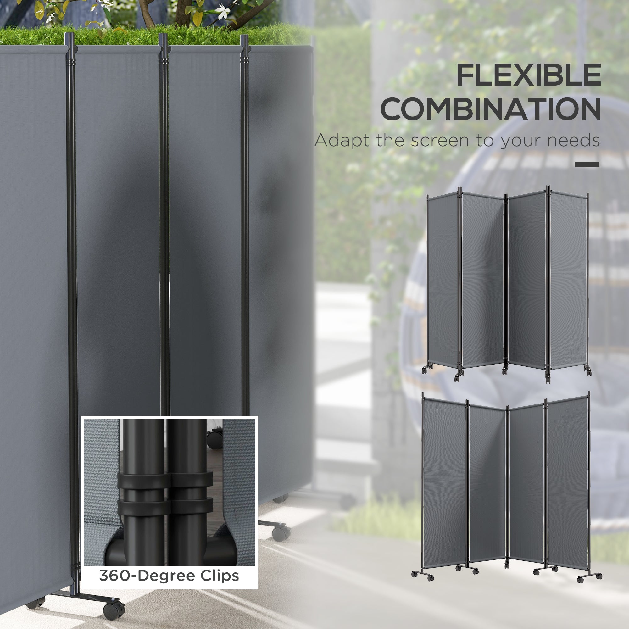 Folding Room Divider with Castor Wheels, Rolling Privacy Screen for Patio Backyard Pool Hot Tub, 5.6ft Tall Side Awnings at Gallery Canada