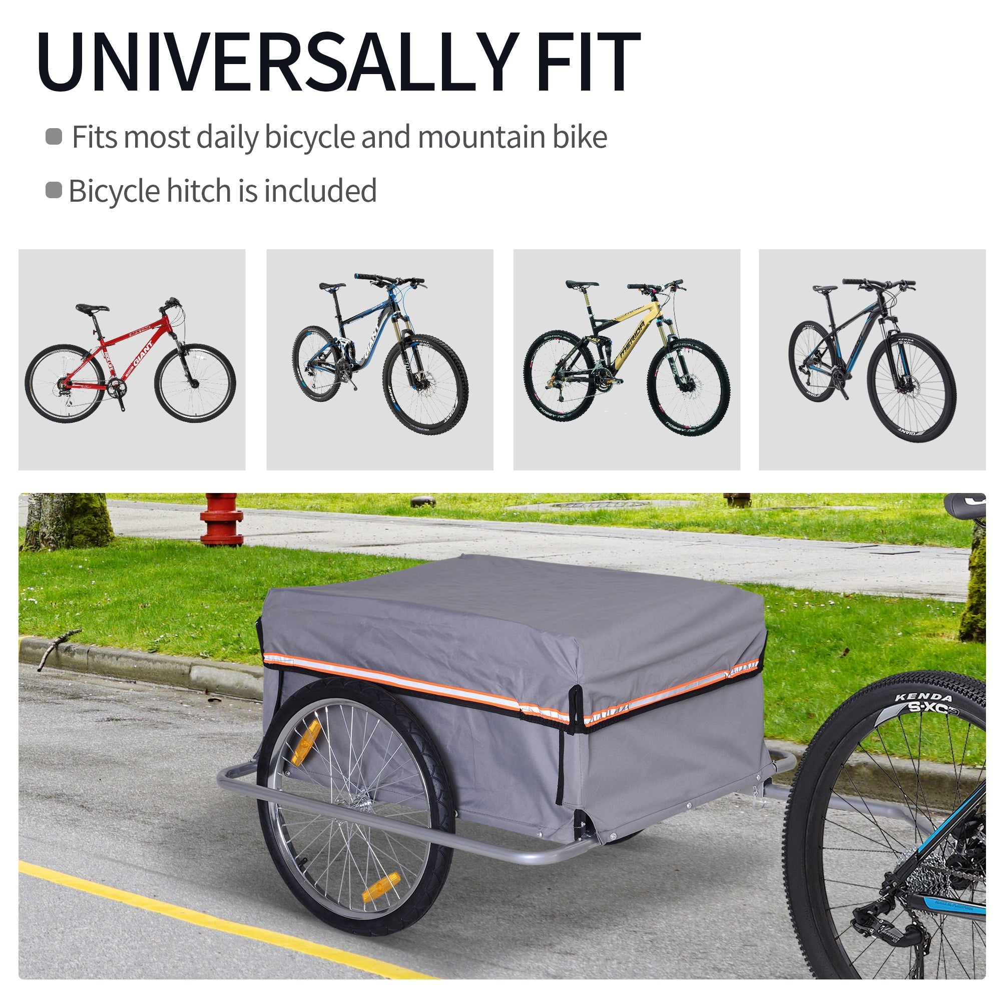 Bicycle Cargo Trailer Cart Carrier Garden Use w/ Quick Release, Cover, Grey Bike Cargo Trailers   at Gallery Canada