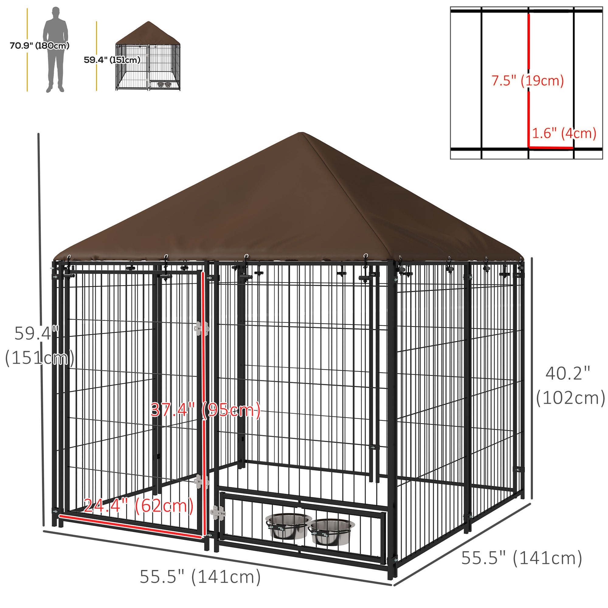 4.6' x 4.6' x 5' Outdoor Dog Kennel with Canopy, Rotating Bowls, Coffee Houses, Kennels & Pens at Gallery Canada