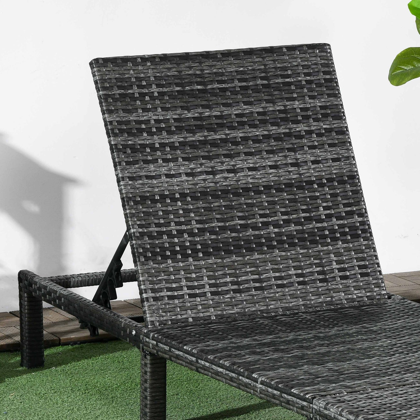 Outdoor Lounger, Patio Lounger with 5-Level Adjustable Back, Headrest for Poolside, Garden, Backyard, Dark Grey Chaise Loungers   at Gallery Canada