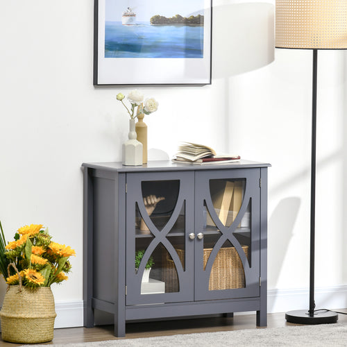 Kitchen Sideboard, Glass Door Buffet Cabinet, Bathroom Storage Cabinet with Adjustable Storage Shelf for Dining Room, Living Room, Grey
