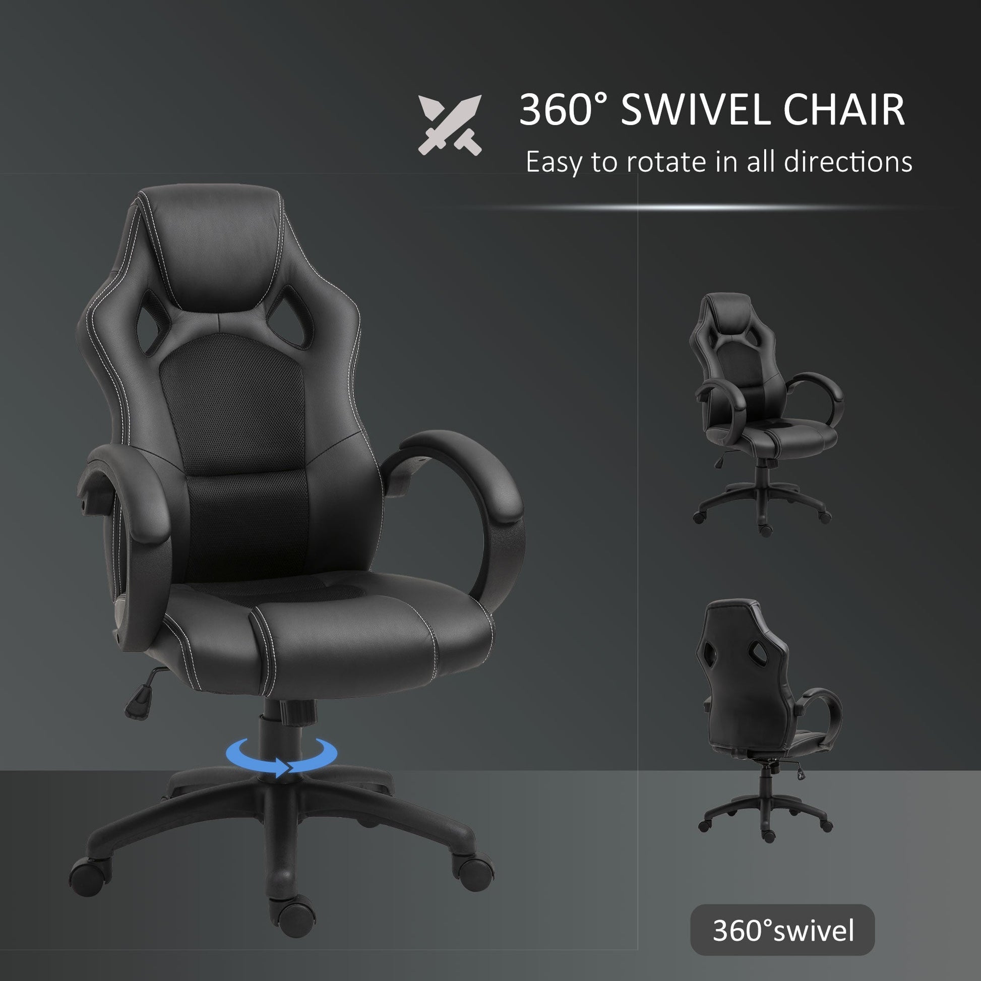 Racing Gaming Chair High Back Office Chair Computer Desk Gamer Chair with Swivel Wheels, Padded Headrest, Tilt Function, Black Executive & Manager Chairs   at Gallery Canada