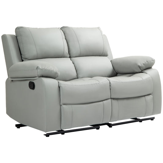 PU Leather Manual Recliner Sofa, Double Reclining Loveseat with Pullback Control Footrest for Living Room, Light Grey 2-Seater Sofas at Gallery Canada