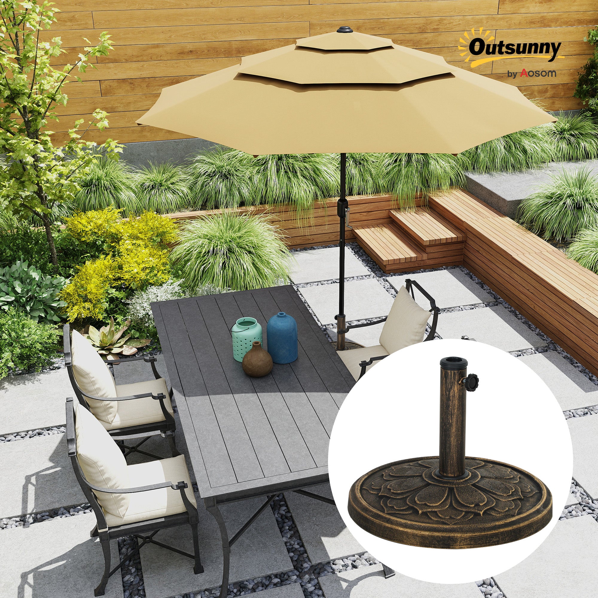 Round Patio Umbrella Base, 26 lbs Resin Umbrella Stand Base, Outdoor Umbrella Stand for 1.3