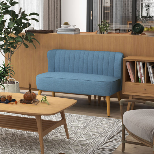 Modern 2 Seat Sofa for Bedroom, Upholstered Two Seater Couch with Rubber Wood Legs, Blue 2-Seater Sofas at Gallery Canada