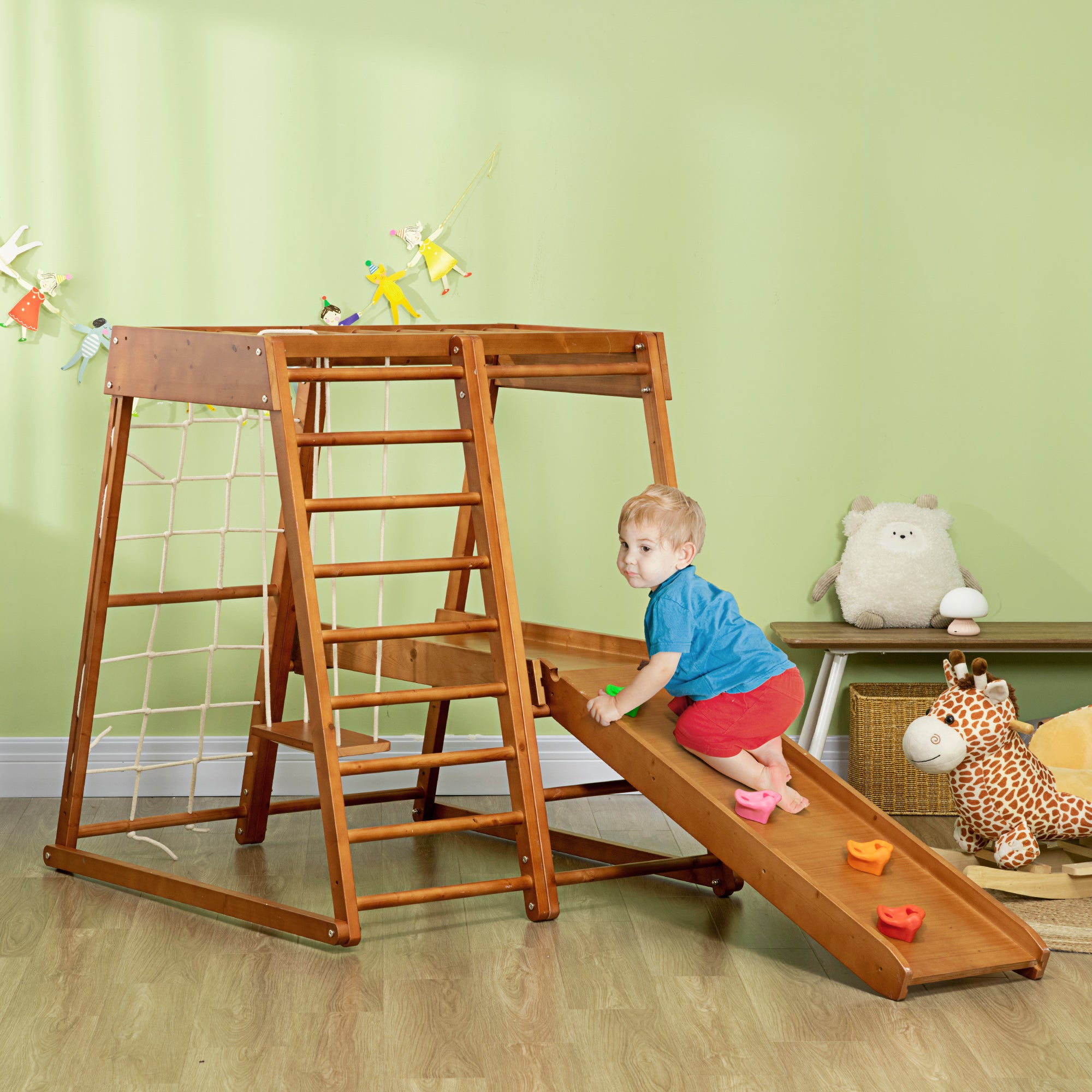 6-in-1 Kids Indoor Playground Jungle Gym with Slide, Climbing Wall, Rope Climber, Monkey Bars, Swing, Ladder, Toddler Climbing Toys for 3-10 Years Old Toddler & Kids Step Stools at Gallery Canada