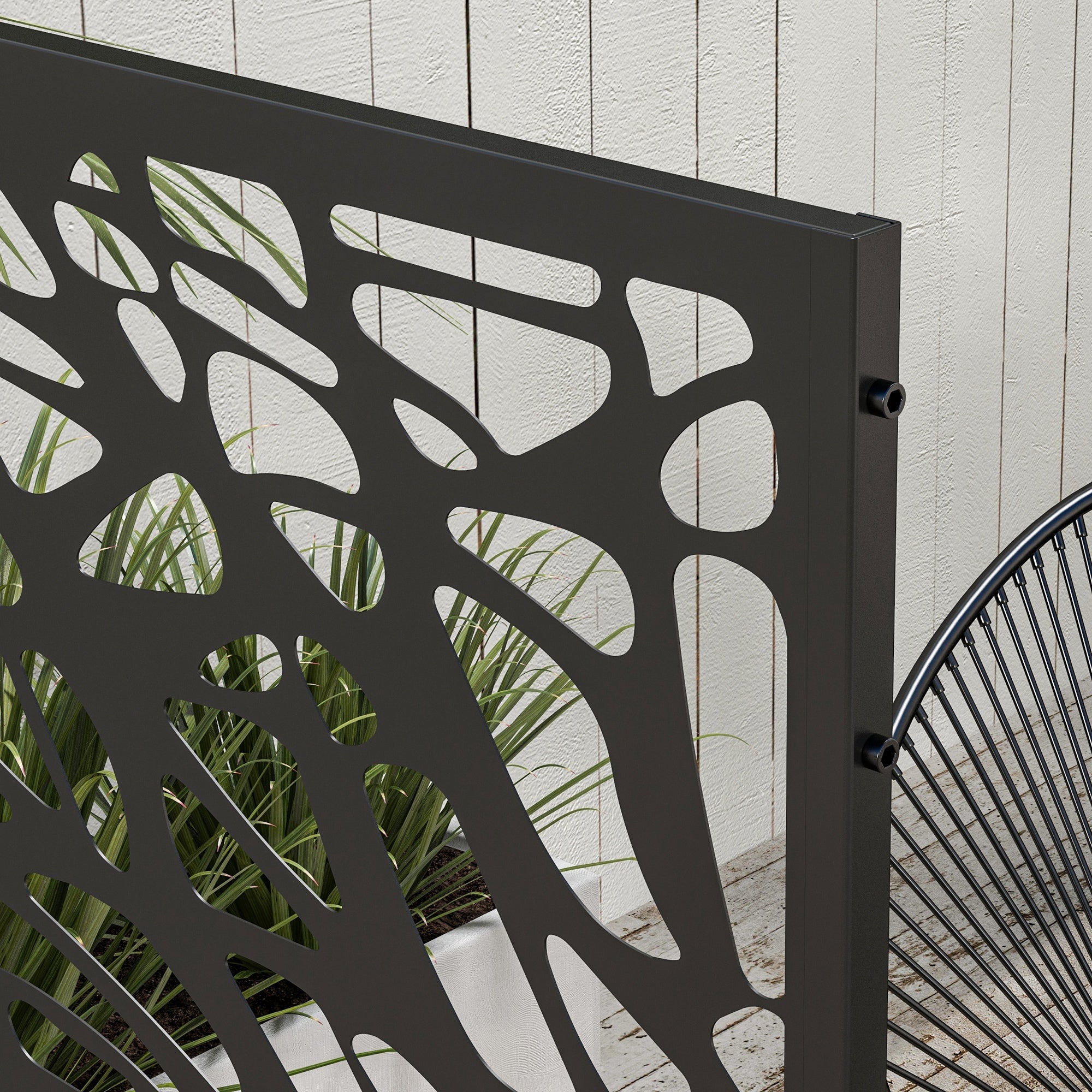 6.5FT Decorative Outdoor Divider, Metal Privacy Screen with Stand, Twisted Line Style, Black Side Awnings at Gallery Canada