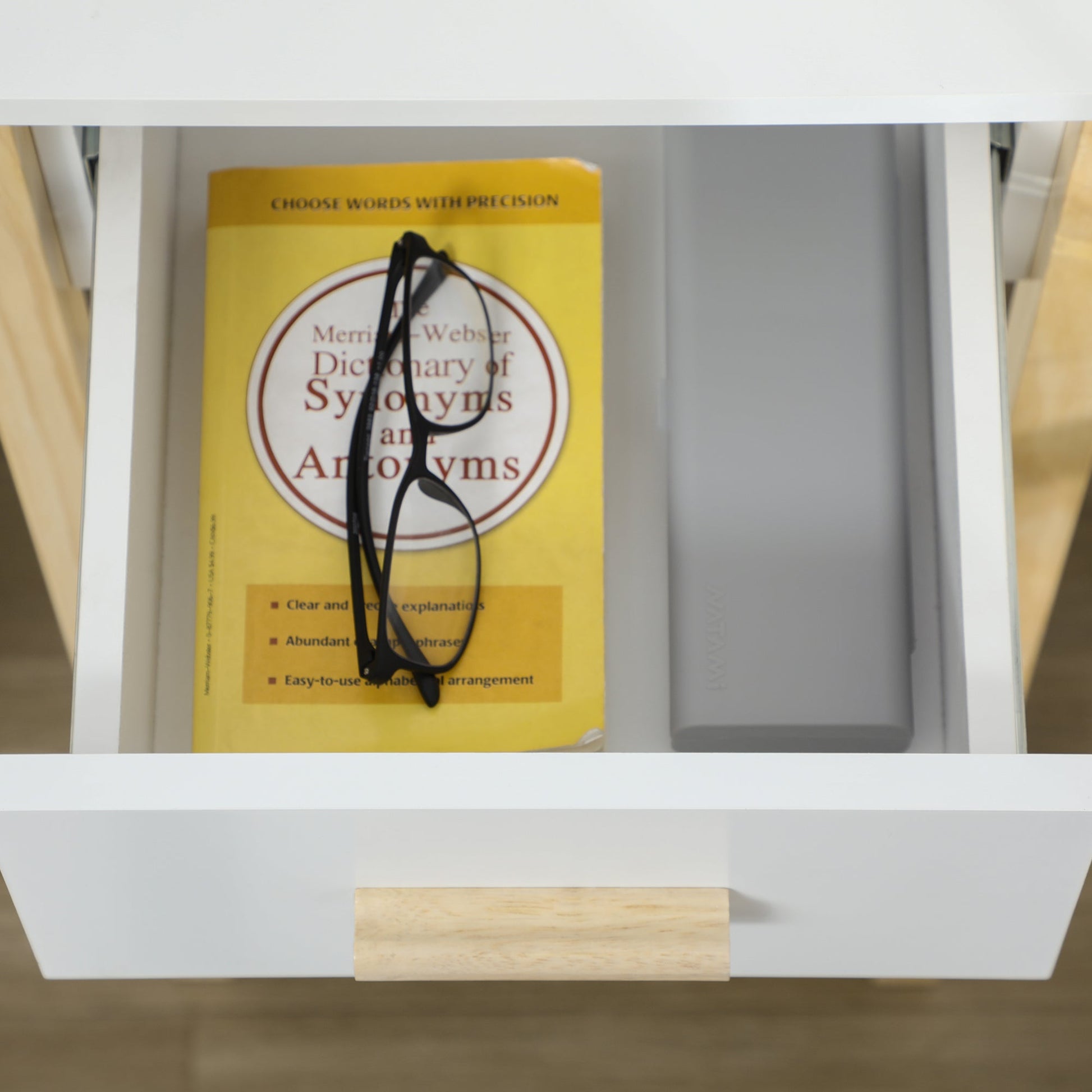 Tall Side Table, Slim Bedside Table with Drawer and Bottom Shelf, Narrow End Table with Storage and Pine Wood Frame for Small Spaces, White Side Tables   at Gallery Canada