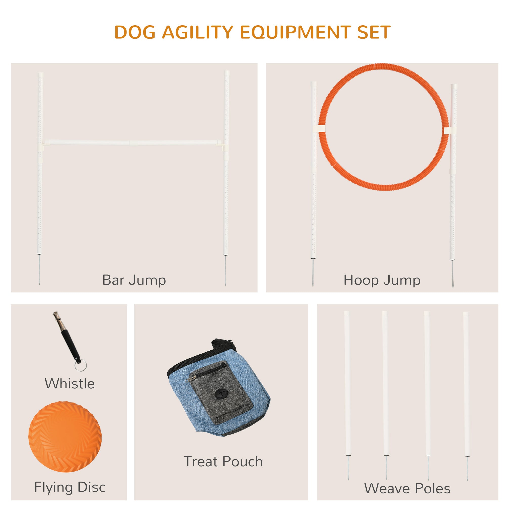 5 Pieces Dog Agility Training Equipment with Disc, Whistle, Weaves Poles, Adjustable Jumping Poles, Food Bag, Carry Bag Dog Agility Training Equipment at Gallery Canada