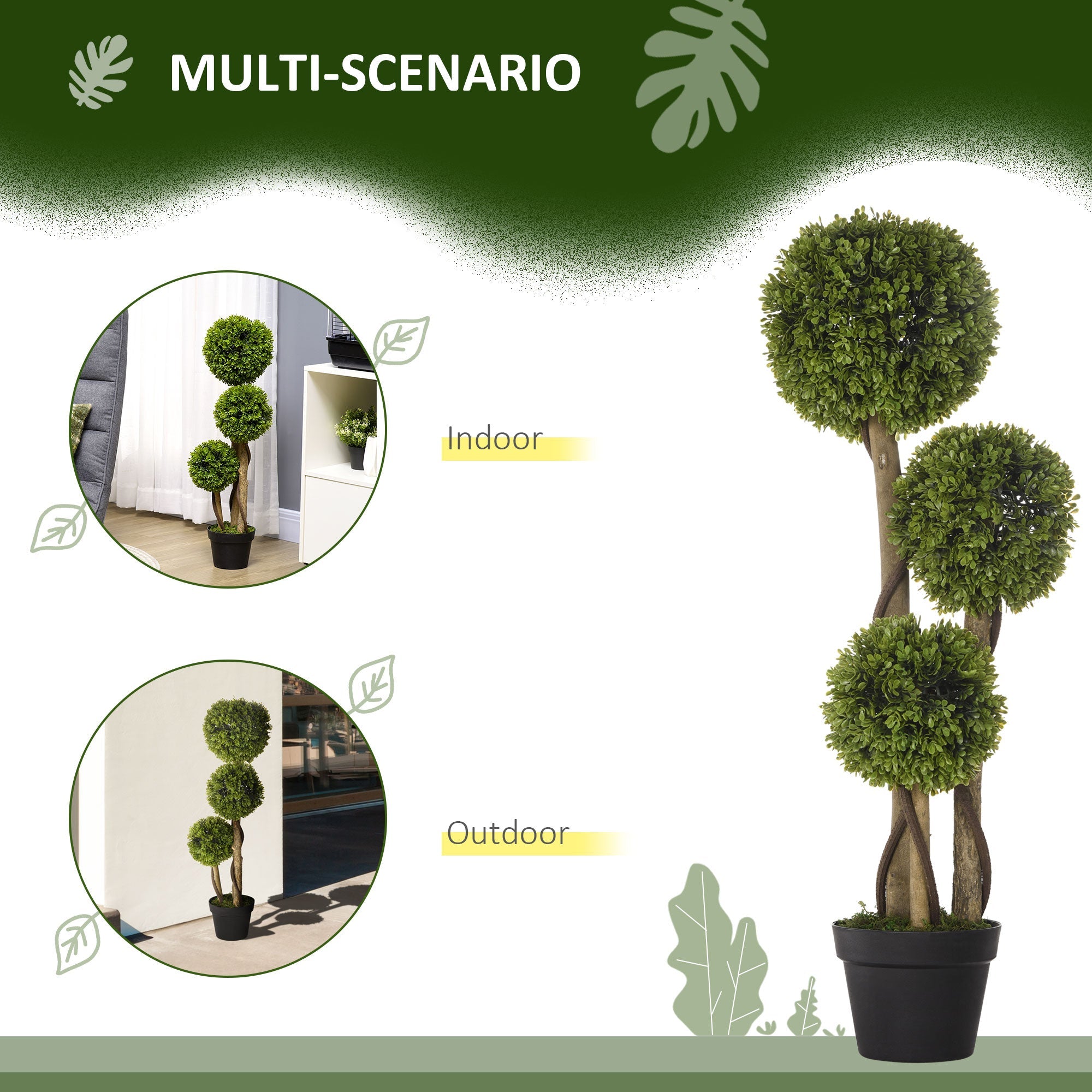 3FT Artificial Boxwood Topiary Tree, Potted Fake Plant, Triple Ball Tree for Indoor and Outdoor, Green Artificial Trees   at Gallery Canada