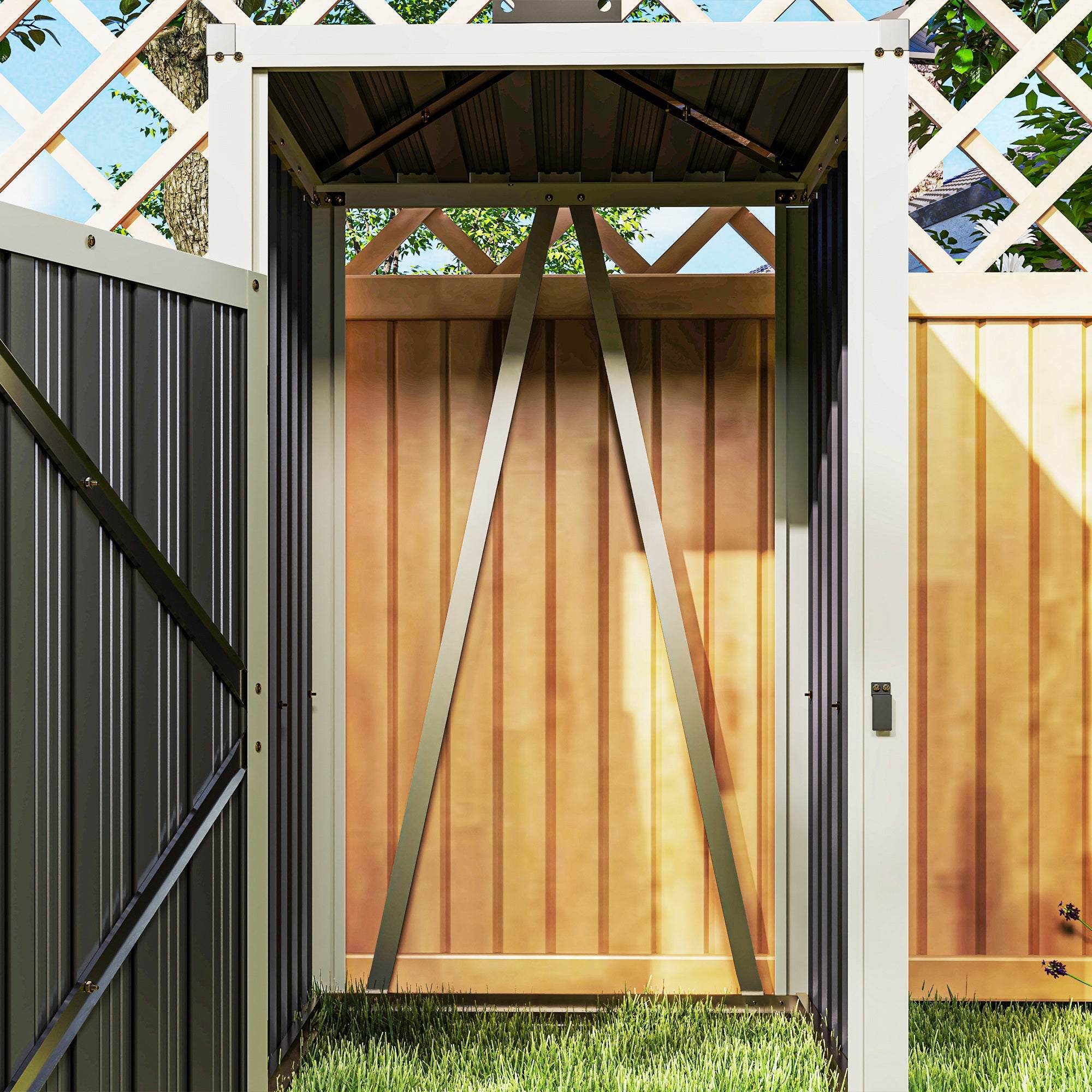 Single Garbage Bin Shed, Lockable Outdoor Storage Shed with Openable Lid, Galvanized Frame for Garden Patio, Dark Grey Sheds at Gallery Canada