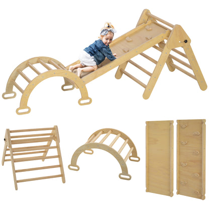 5 in 1 Pikler Triangle Set with Ladder, Ramp, Arch, for 18-48 months, Nature Wood Baby Gym & Playmats   at Gallery Canada