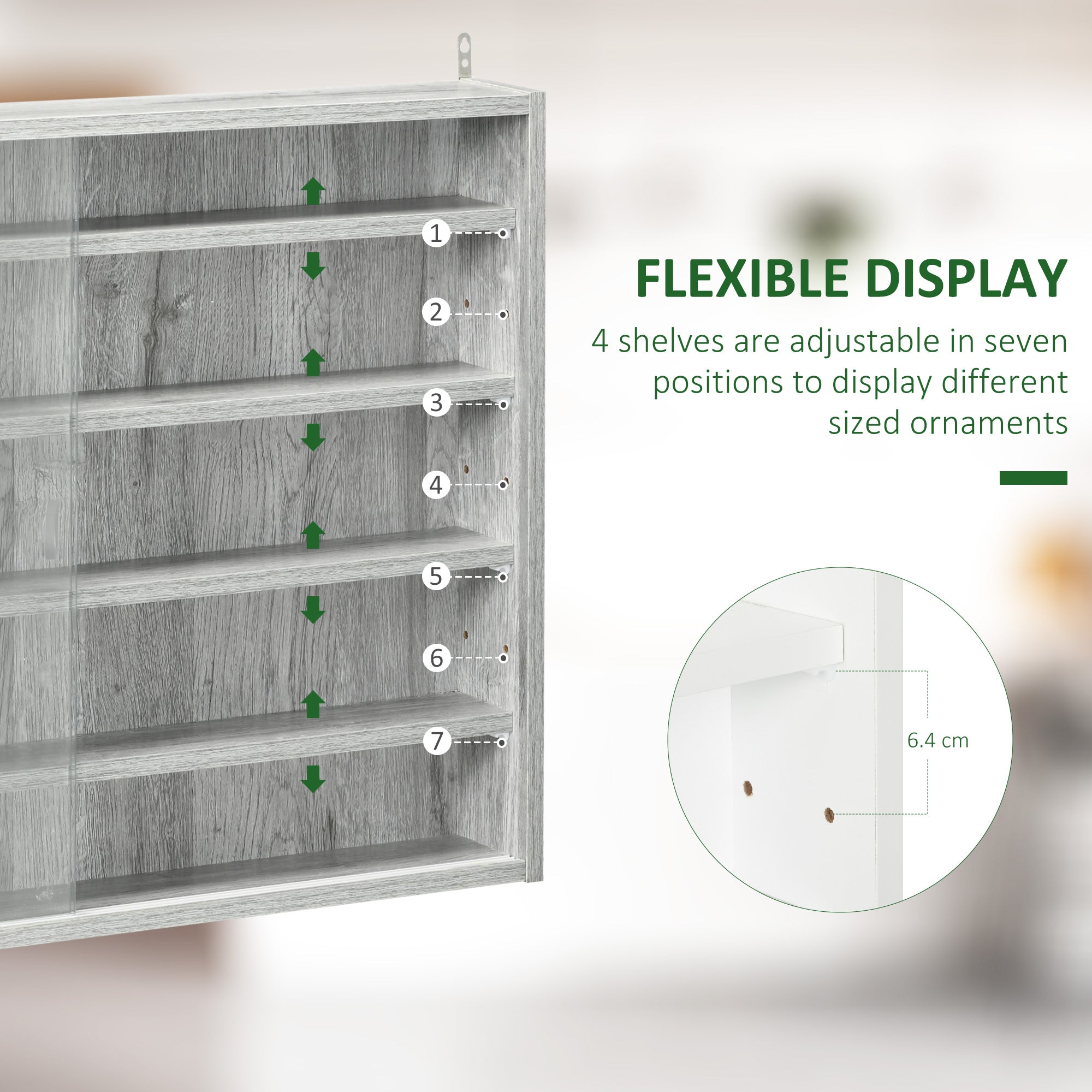 5-Storey Wall Shelf Display Cabinet, Shot Glass Display Case, Glass Curio Cabinet with 2 Glass Doors and 4 Adjustable Shelves, Grey Display Bookshelves at Gallery Canada